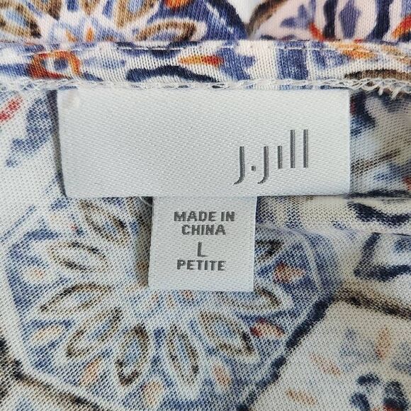 J. Jill Geometric Floral Print Tee Size Large Petite Blue and Red Print Top - Picture 6 of 7